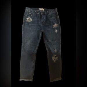 Free People hi rise  Distressed Blue Jeans capri lightweight denim 27 x 24